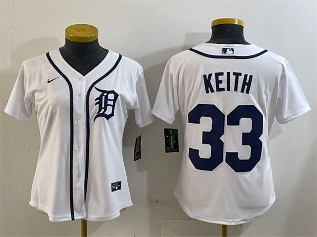 Women's Detroit Tigers #33 Colt Keith White Cool Base Stitched Baseball Jersey(Run Small) Women's Detroit Tigers #33 Colt Keith White Cool Base Stitched Baseball Jersey(Run Small)